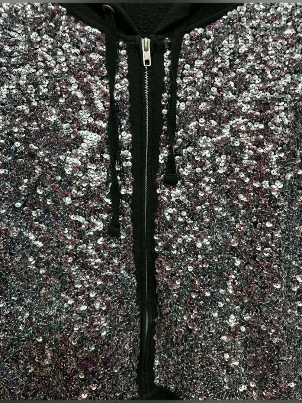 Victoria Secret Pink Sequin Front Black Zip Hoodie - Picture 2 of 5
